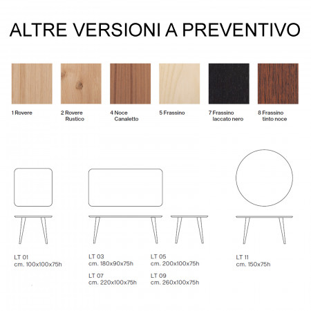 Dettagli versioni Tavolo Light in legno massello di rovere