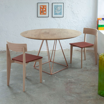 Tavolo Traliccio rotondo, piano in rovere e gambe in acciaio