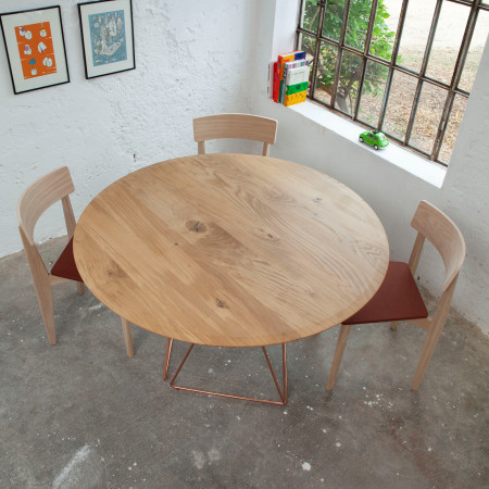 Tavolo Traliccio rotondo legno rovere con gambe in acciaio
