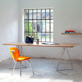 Tavolo Traliccio in legno di rovere con traliccio in acciaio