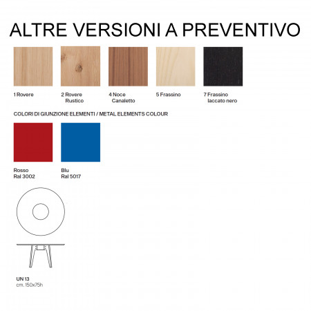 Tavolo Uno e Uno, piano rotondo legno di rovere
