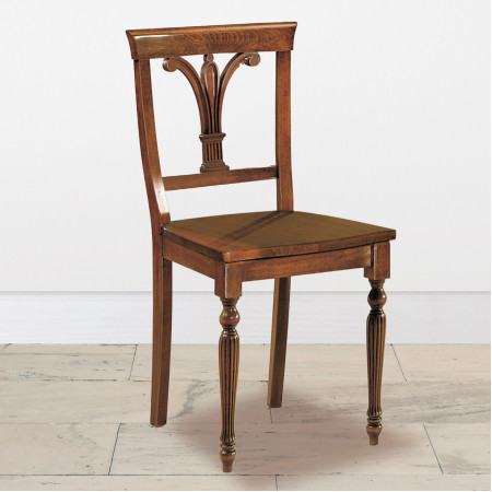 Sedia gambe tornite fondo in legno con giglio fiorentino