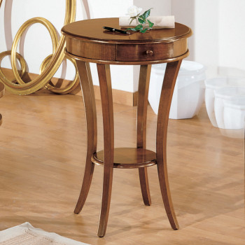 Tavolino rotondo con cassetto e gambe sagomate