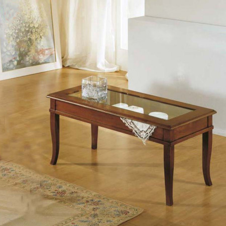 Tavolino rettangolare a ribalta 100 x 50 in legno massello con vetro liscio