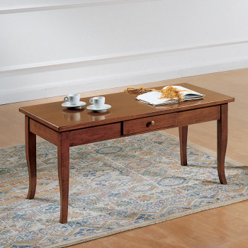 Tavolino rettangolare con cassetto in legno ambientato