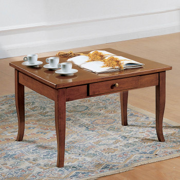 Tavolino quadrato con cassetto, piano legno massello