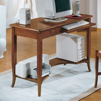 Scrivania porta pc in legno con cassetto e porta tastiera