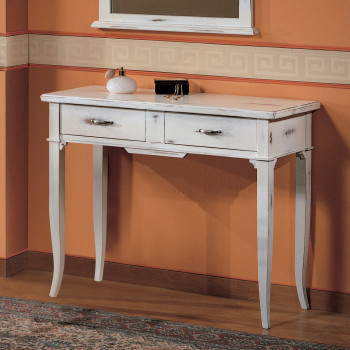 Consolle shabby chic con cassetti e gambe sagomate