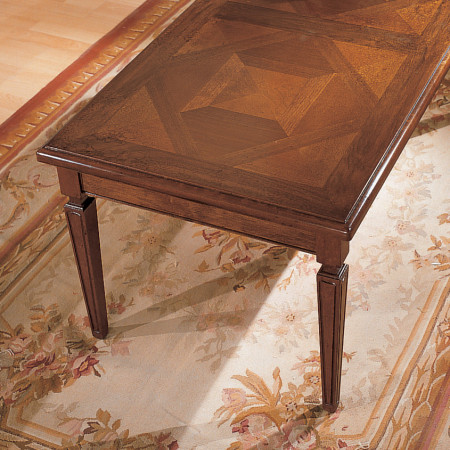 Tavolino 120x60 intarsio parquet con dettaglio gambe