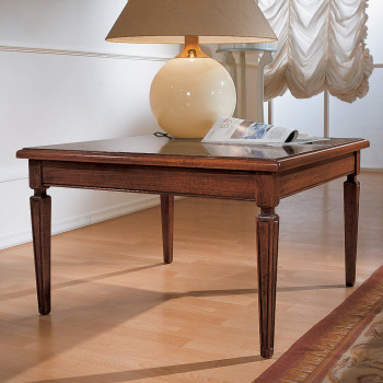 Tavolino 80x80 intarsio parquet con dettagli in legno