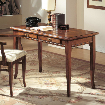 Scrittoio con intarsio parquet, dettaglio cassetti e gambe