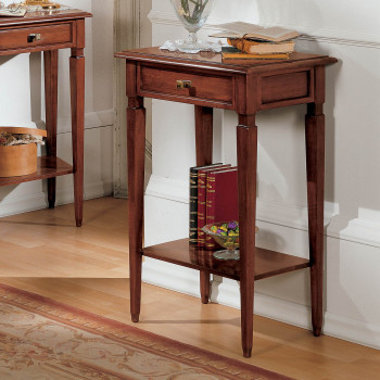 Portatelefono rettangolare in legno con cassetto e dettagli classici