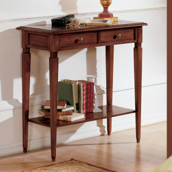 Consolle 2 cassetti con piano in legno e libri