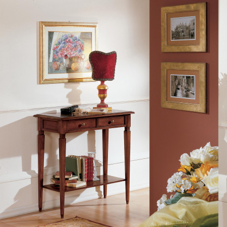 Consolle 2 cassetti con lampada e libri, legno di pioppo