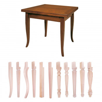 Tavolo a tiro allungabile con gambe in legno diverse