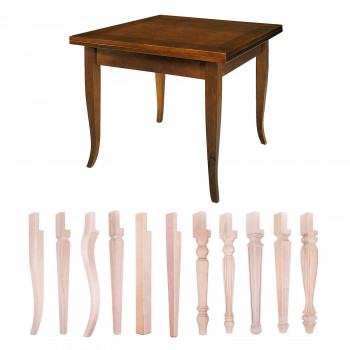 Tavolo a libro esteso, dettaglio gambe in legno