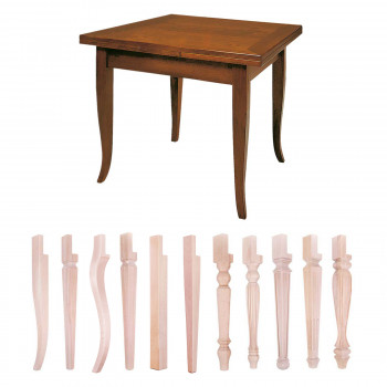 Tavolo quadrato allungabile con dettagli gambe a scelta