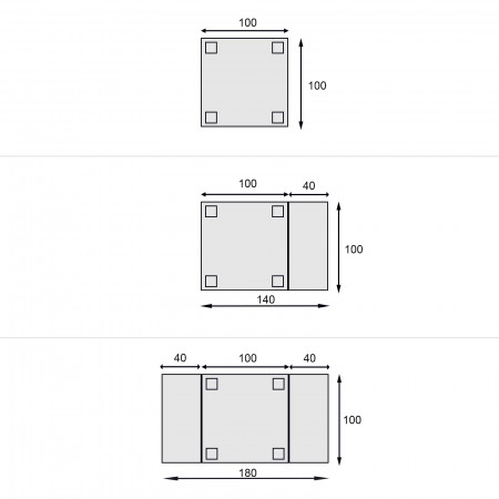 Schema misure tavolo quadrato allungabile da 100x100 a 180x100 cm