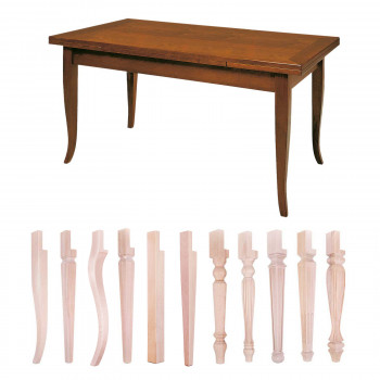 Tavolo a tiro con fascia allungabile, vista gambe in legno tornito