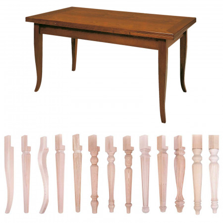 Tavolo a tiro con fascia allungabile, vista gambe in legno tornito