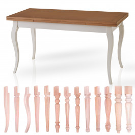Tavolo allungabile personalizzabile legno toulipier, dettaglio gambe a sciabola