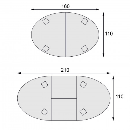 Tavolo ovale riquadrato 160/210x110