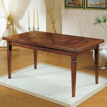 Tavolo intarsiato allungabile da 170x90 a 250x90 con dettaglio parquet