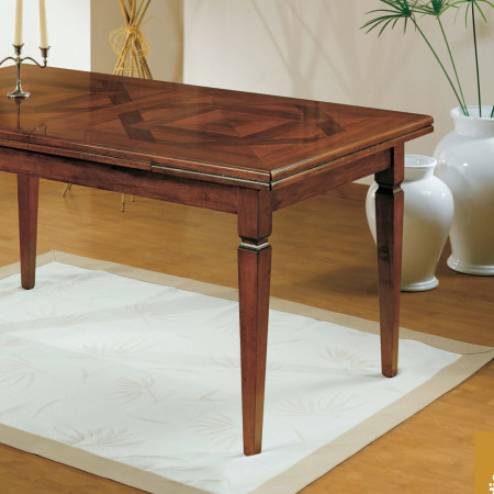 Tavolo intarsiato allungabile, dettaglio piano legno