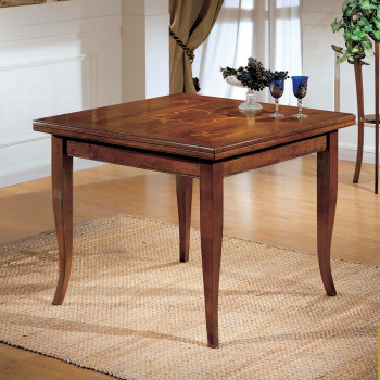 Tavolo intarsiato giglio allungamento a libro, dettaglio del piano