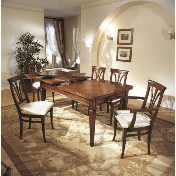 Tavolo impiallacciato noce allungabile con dettagli intarsiati