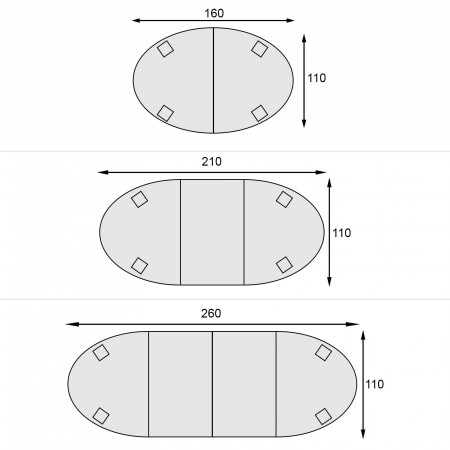 Tavolo ovale 160/260 con 2 prolunghe