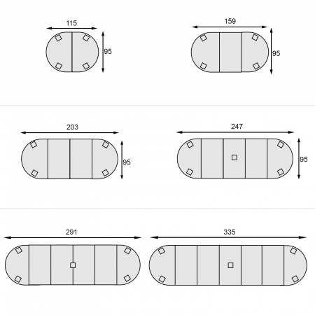 Tavolo ovalino 115x95 allungabile a 335 cm