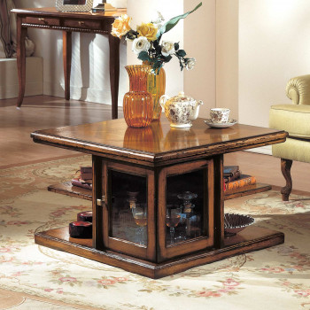 Tavolino bar con intarsio a parquet, vani chiusi