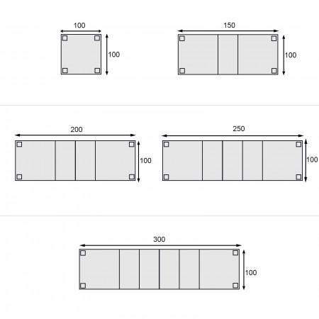 Schema misure Tavolo quadrato allungabile da 100x100 a 300x100