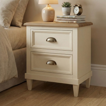 Comodino in legno con 2 cassetti e piedini