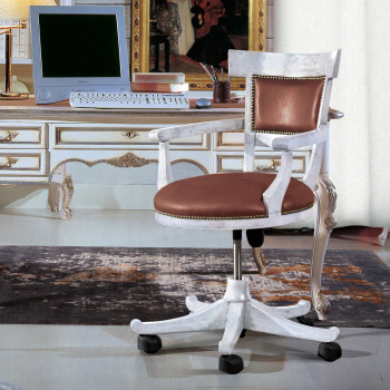 Poltrona girevole in ecopelle con dettaglio legno bianco