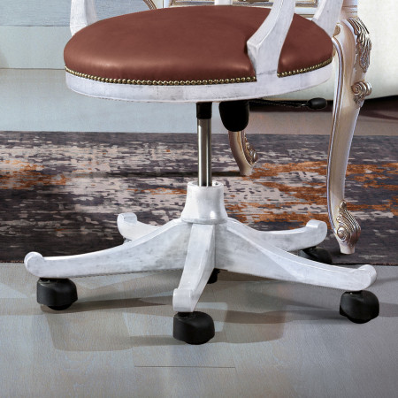 Poltrona girevole sedile in ecopelle con base in legno bianco