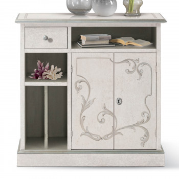 Credenzina Shabby Chic con decori, dettaglio delle ante