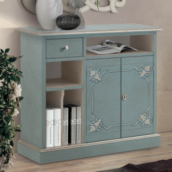 Mobiletto Shabby Chic con decori, vano libreria