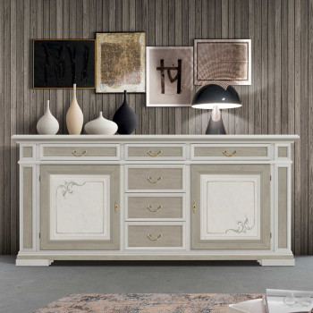 Credenza Shabby Chic 2 ante 6 cassetti in legno