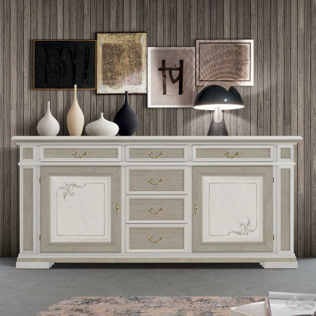 Credenza Shabby Chic 2 ante 6 cassetti in legno