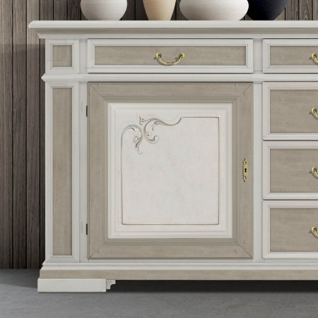 Credenza Shabby Chic dettaglio ante e cassetti