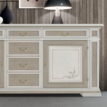 Credenza Shabby Chic 2 ante 6 cassetti, dettaglio artigianale