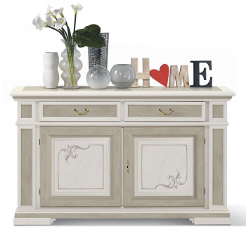 Credenza Shabby Chic 2 ante 2 cassetti, dettaglio decorazioni