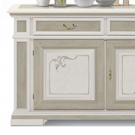 Credenza Shabby Chic 2 ante 2 cassetti, dettaglio frontale