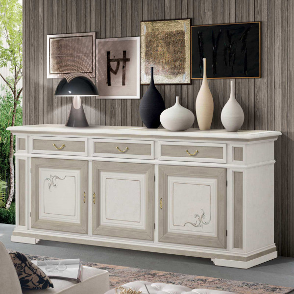 Credenza Shabby Chic ante cassetti, legno dipinto a mano