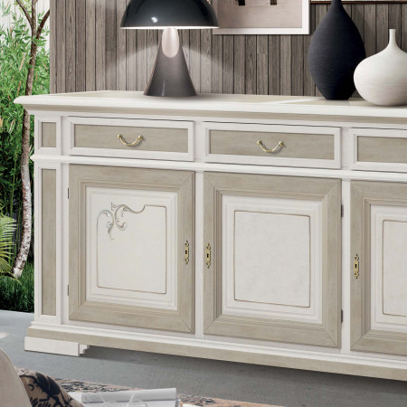 Credenza Shabby Chic 3 ante 3 cassetti dettaglio frontale