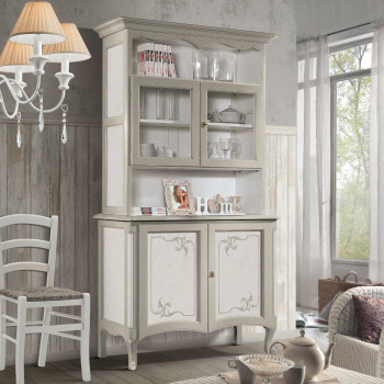 Credenza con vetrina Shabby Chic dettaglio legno dipinto