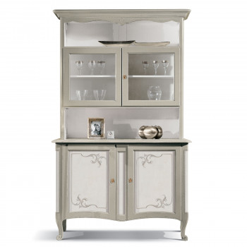 Credenza due ante in vetro Shabby Chic con dettagli decorativi