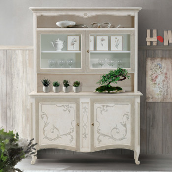 Cristalliera Shabby Chic con ante in vetro e decori